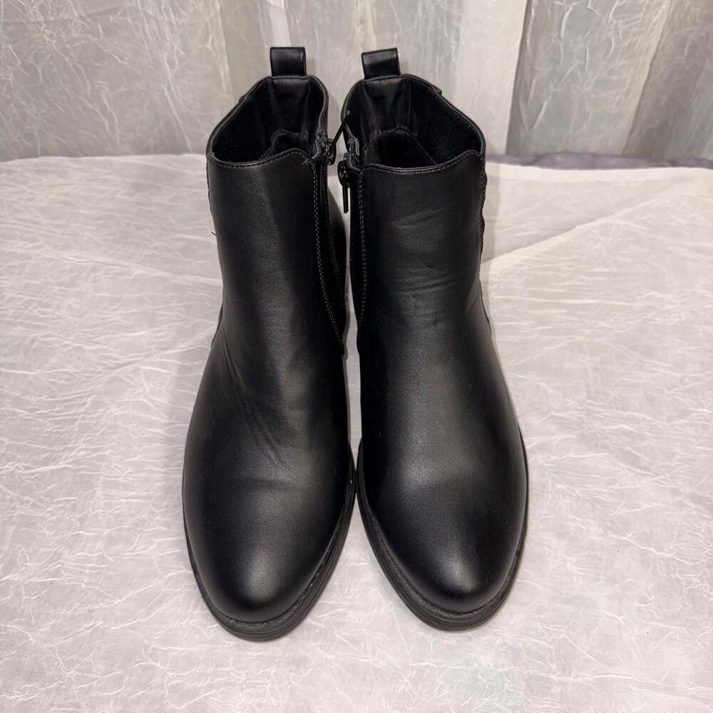 EVANS Emilia Black Ankle Boots Size 10 Extra Wide Triple Buckle NEW